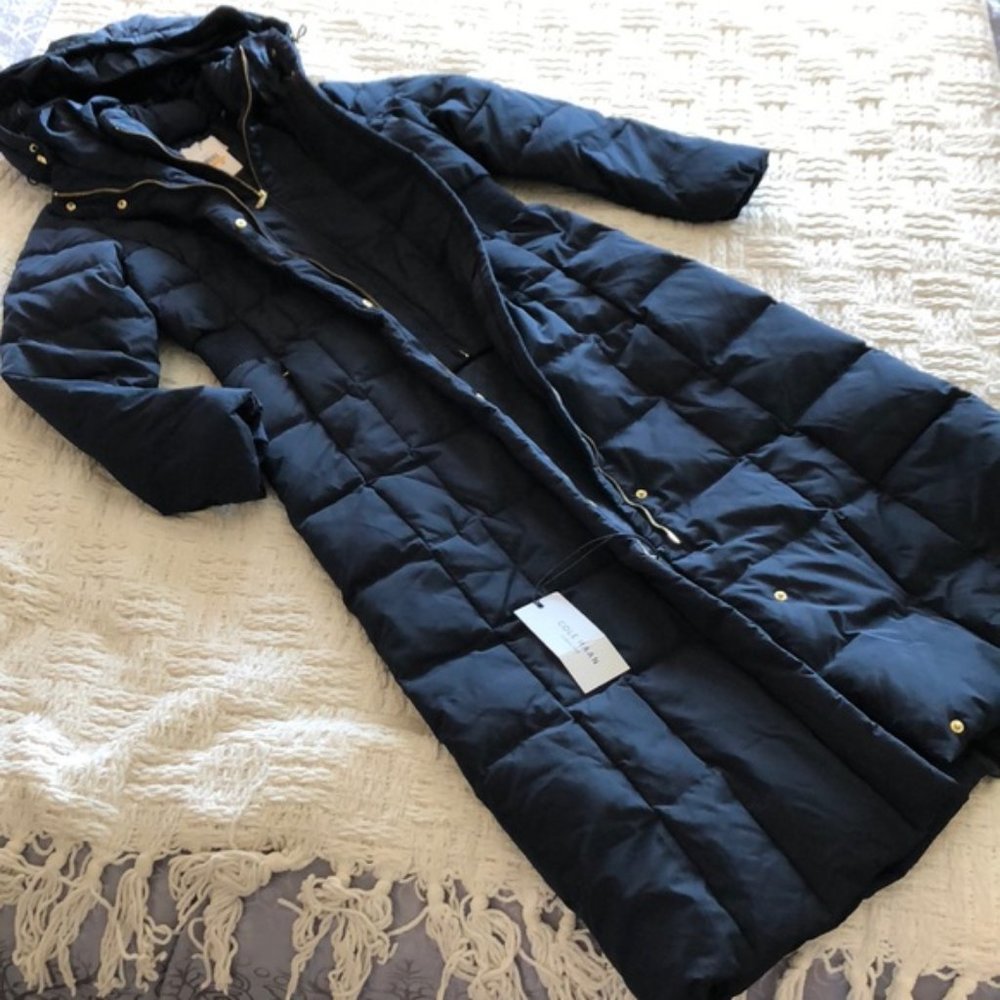 Cole Haan Blue Quilted Full Length Down Coat